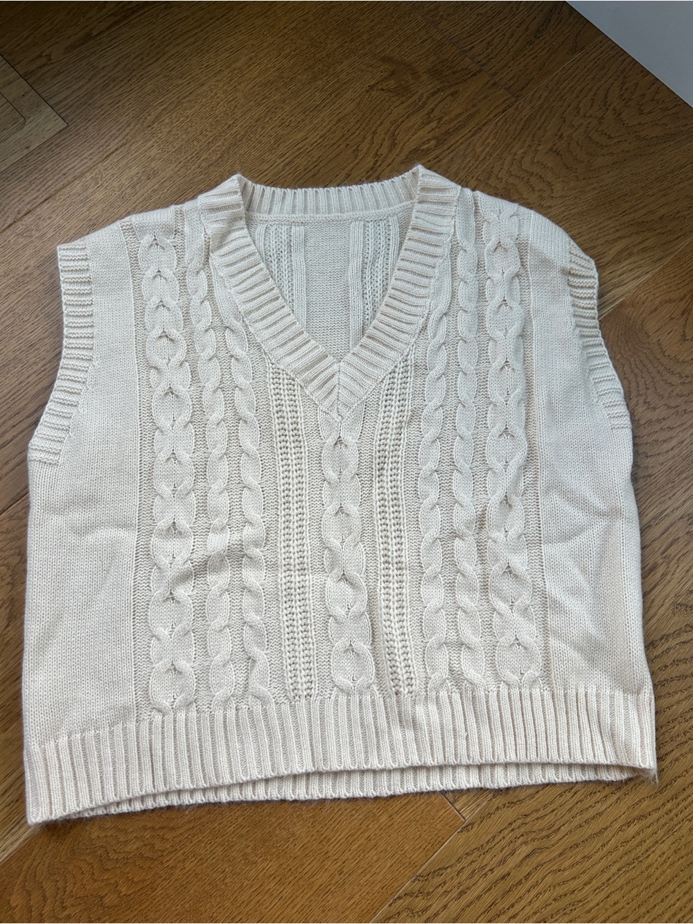 Cream Cable-Knit V-Neck Sweater Vest